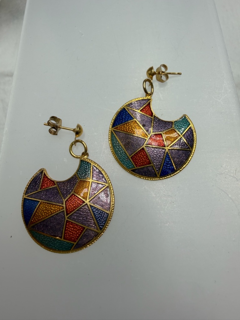 Cloisonné Geometric Gold pierced Earrings #331CE